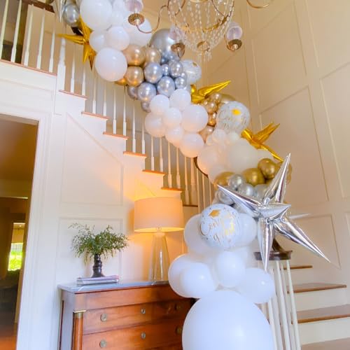 Image of Voircoloria 90pack White Balloons Different Size 18 /12 /10 /5 Inch Pearl White Balloon Garland Arch Kit for Wedding, Birthday, Graduation, Bridal Shower, Baby Shower, Bachelorette Decorations