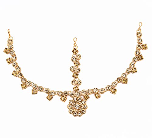 Handicraft KottageLatest Hair Jewelry Traditional White Pearl Stone Maang Tikka Jewellery | Chain Mathapatti | Bridal tika Jewellery Set for Women & Girls | Maang Tikka for Women