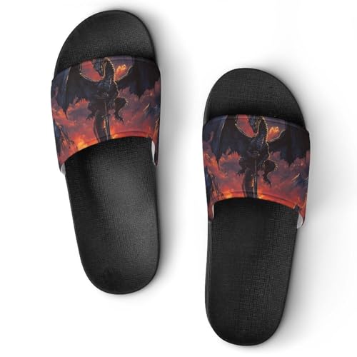 Evil Dragon with Holy Sword Men's Bathroom Slippers Shower Indoor Home Beach Outdoor Shoes for Women