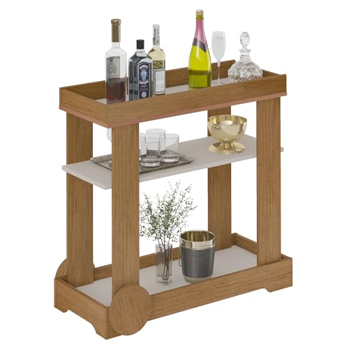 Bar Carrinho Com Rodízios E Fita De Borda Metalizada, Artely