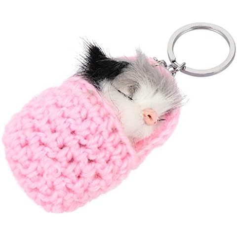 TENDYCOCO Animal Knitted Keychains Hamster Ornament Exquisite Keychain Charm Christmas Decor Bag Fruit Delicate Rat Fluffy Sleeping Ring Back Keyring Plush Pink Hanging Animals Cover