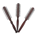 INOOMP 3 Stück Runder Haarbürsten mit Holzgriff Nylonborsten Volumen Styling für Feines und Dickes Haar Ergonomisch Kompakt für Reise und Alltag