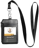 Teskyer ID Badge Holder with Lanyard, 1 Zip Pocket and 4 Card Slots, Lanyard ID Card Holder Wallet for Office School Work Badges, Cruise Ship Cards, Hotel Key Cards, Pass Cards - Black