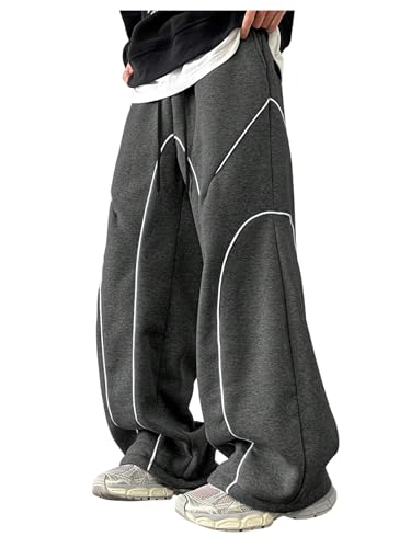 OYOANGLE Men's Contrast Side Cargo Pants Drawstring Elastic High Waist Long Pants Wide Leg Baggy Parachute Pants - Main Image