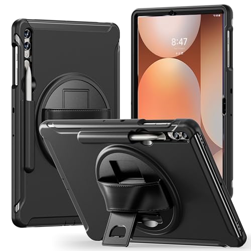 Coque Samsung Galaxy Tab S8 Plus et S7 FE 12.4 pouces antichoc noire avec support rotatif