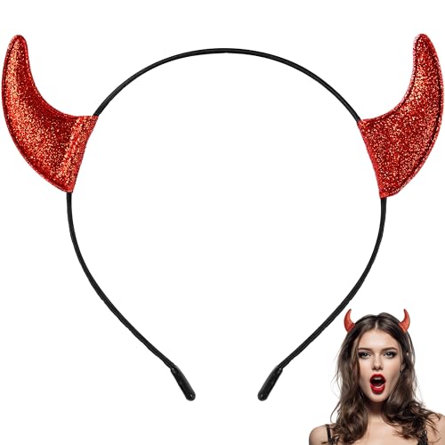 Spooktacular Creations Devil Horns Headband, Red Devil Horns Glitter Headwear Costume for Women Men Kids Halloween Dress Up Party, Cosplay Fancy Costume Accessories