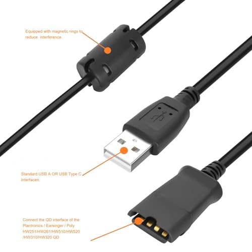DA80 USB QD Adapter (201852-01/02) Compatible with Plantronics QD Cord Headsets | Works with H-Series EncorePro- Series HW-Series Models H251/261N HW510 HW520V HW720Encore Pro310/540/720 & More by Earsinger - Image 8