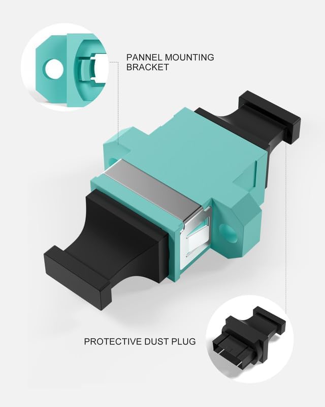 MPO to MPO Coupler, 20-Pack Key-Up to Key-Down OM3 Multimode Adapter 40G/100G, Supports 12/24-Core Connections – Aqua Green