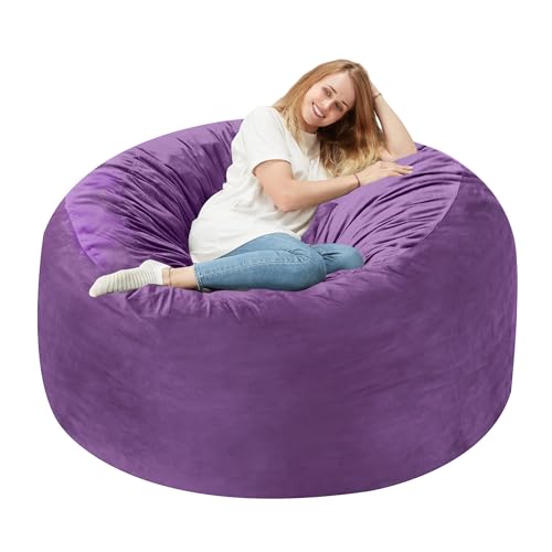 Homguava 3FT Bean Bag Chair: 3' Bean Bags with Memory Foam Filled, Large Beanbag Chairs Soft Sofa with Dutch Velvet Cover-Purple