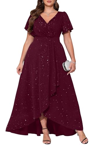 Pinup Fashion Formelle Kleider in Übergröße – Abendkleider für Hochzeitsgäste, Gala, Abschlussball, Glitzer, langes Kleid mit Schlitz,...
