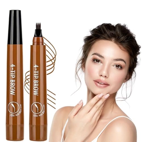2025 Upgraded Magic Eyebrow Pencil - 3D Waterproof, Sweatproof & Long-Lasting All Day 4-Tip Microblading Brow Pen for Vivid & Hair-Like Brows Contouring & Precise Magic with 4 Fork (Light Brown)