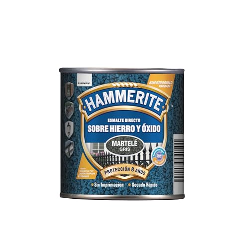Hammerite Esmalte directo sobre hierro y óxido Martelé Color Gris 250 ml Paquete de 1