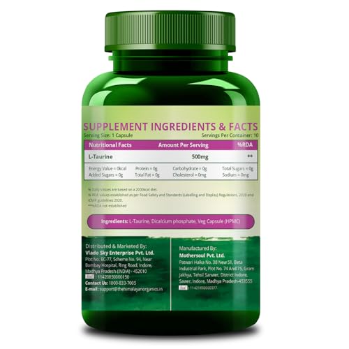 Image of Vlado's Himalayan Organics L-Taurine 500mg Supplement - 10 Veg Capsules