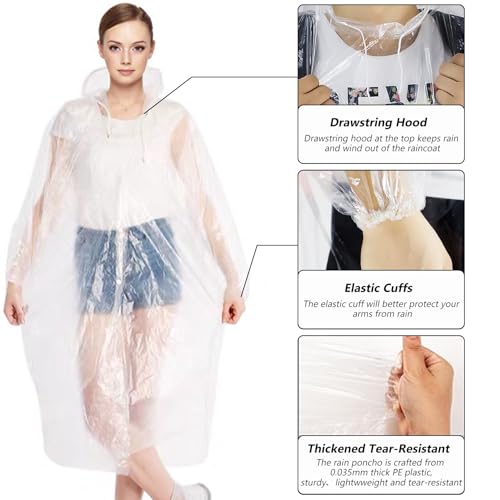 3 Pack Disposable Rain Ponchos For Adults,Ponchos Adults for Men and Women with Hood Family Pack,Emergency Rain Ponchos For Camping,Travelling,Festivals Essentials4