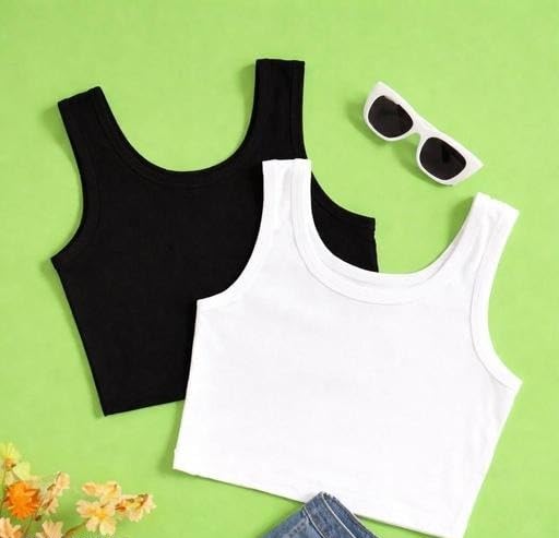 Image of Women Slim Fit Sleeveless Crop Tank Top Set Soft Ribbed Stretchable Comfortable Modern Daily Outfit