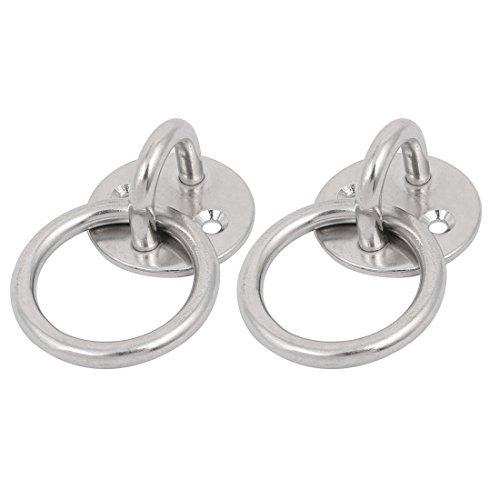 Aexit 2pcs 304 Home Hardware Stainless Steel 6mm Thick Round Sail Shade Pad Eye Plate w Ring Welded Model:53as238qo617