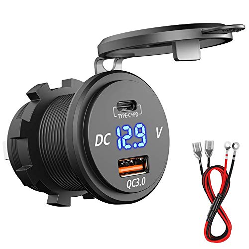 PD Type C USB Car Charger Socket 18W and QC 3.0 USB Quick Charge Socket 12V/24V Car Power Outlet Waterproof 64W Power Delivery 2.0 36W for Motorcycle Marine Boat RV ATV (Orange)