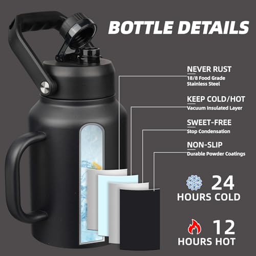 Image of BJPKPK 64oz Stainless Steel Water Bottle, Half Gallon Insulated Water Jug