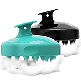 FReatech 2-piezas Masajeador Cuero Cabelludo [Mojado & Seco], Cepillo Pelo de Silicona para Champú y Masaje Cabeza, Limpieza Profunda y Exfoliación Suave, Estimular Crecimiento Cabello, Negro & Verde