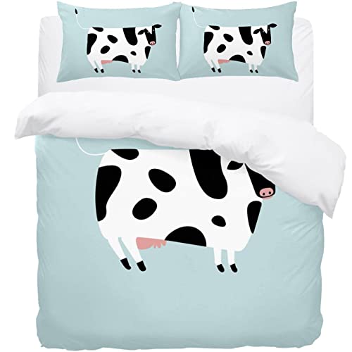 Housse de couette motif vache avec taie d'oreiller lit