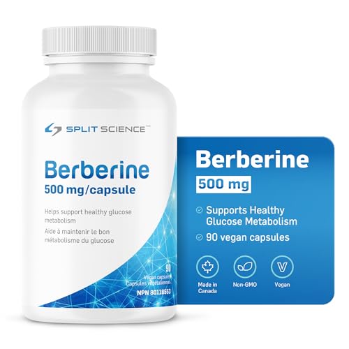 Split Science Berberine 500 mg per capsule| 90 Easy to Swallow Capsules | Non-GMO, Gluten-Free, Vegan | Suppports Glucose Metabolism, Healthy Lipid Levels & Gut Health