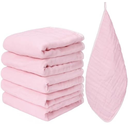 Image of THSAM Baby Muslin Burp Cloths 100% Cotton 20''x10'' Hand Washcloths, Super Soft and Absorbent 6 Layers Baby Burping Cloth for Boys Girls (Pink, 6 Pack)