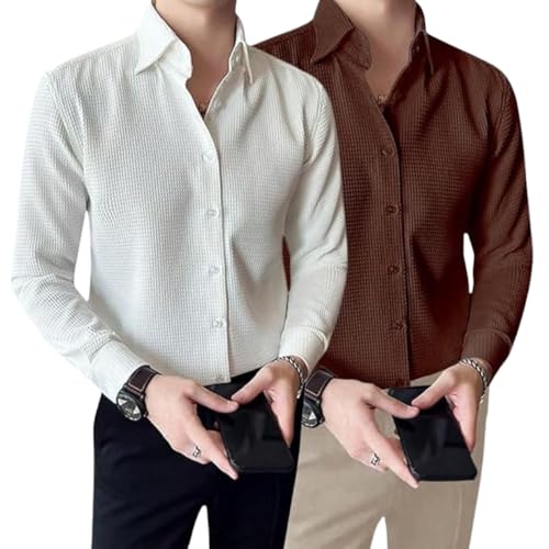 Image of GRECIILOOKS Men's Formal Button Down Shirt - Slim Fit Shirt's for Men | Textured Long Sleeve Polycotton| Business & Meeting Ready (Available in Plus Size)