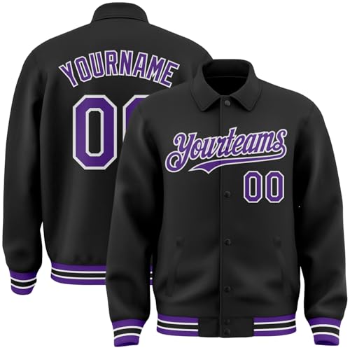 Custom Varsity Letterman Jacket Adult Youth Black Baseball Jacket Streetwear Bomber Coat Stitched Name Number Logo