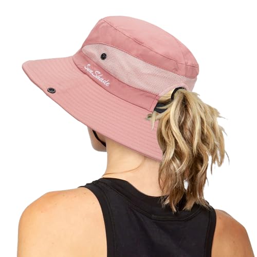 Image of Womens Foldable Wide-Brim UV-Protection Sun-Hat with Ponytail Hole