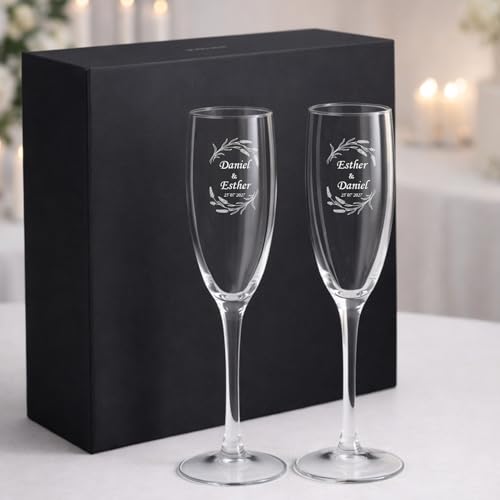 Wanapix | Pack 2 Flûtes à Champagne Personnalisés | Boîte Cadeau Incluse | Coupes de Champagne avec Gravure | Fêtes/Anniversaire/Mariage | Verres à...