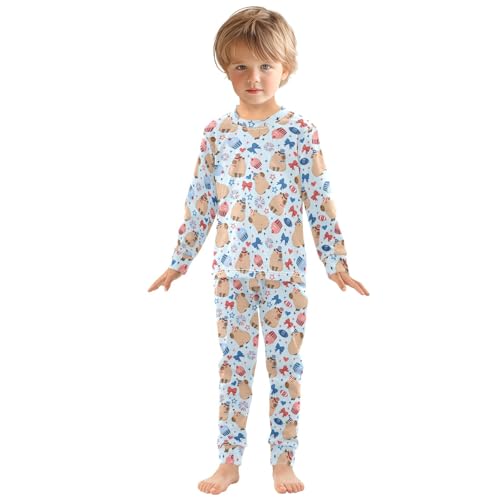 Funny Capybara Colorful Stars Cute Pajama Sets Long Sleeve Top and Pants, Snug Fit Sleepwear for Night Wears3