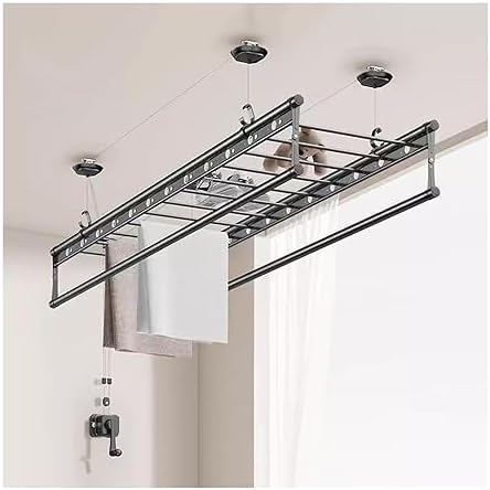 Lifting Clothes Hanger Balcony Hand Crank Clothes Drying Rod Household Ceiling Mounted Manual Clothes Hanger Laundry Drying Rack to Pursue Happiness,