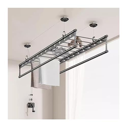 Barre de levage réglable pour étendoir à linge de plafond manuel qui supprime le mal de dos