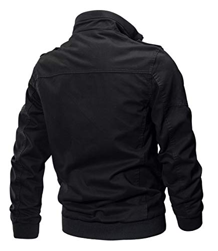 Buytop Men's Casual Winter Cotton Military Jackets Outdoor Full Zip Army Coat(813Black-L) #TOP4