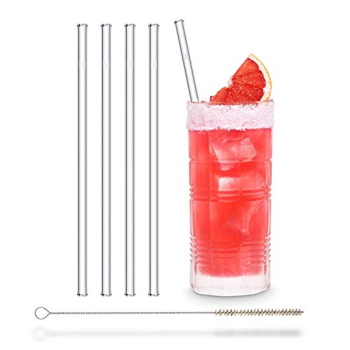 HALM Pajitas de cristal reutilizables ecológicas - 4 piezas de 23 cm + cepillo de limpieza ecológico - apto para lavavajillas - Sostenible - Pajitas de vidrio para batido, cóctel, smoothie Cover