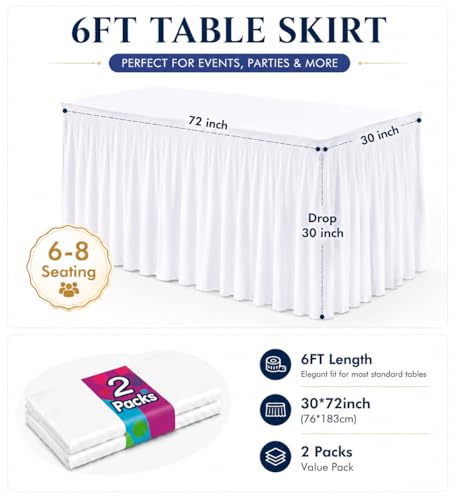 Nappe extensible blanche lot de 2 housse table rectangulaire mariage extérieur 1.8m - 3