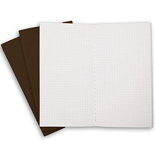 RICCO BELLO Dotted Grid Travelers Journal Notebook Refill Inserts for Standard Size Travel Journals, 8.25 x 4.25 inches, (Set of 3) 192 Total Pages, Black Kraft Cover