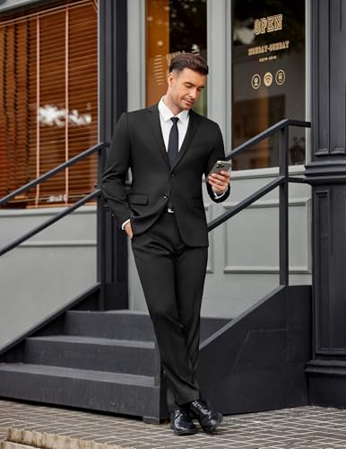 COOFANDY Mens 2 Piece Suit Slim Fit 2 Button Formal Jacket Suits Pants Set for Wedding Business Prom3