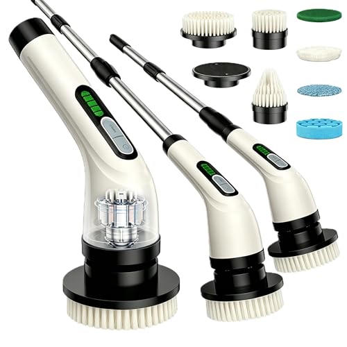 Cordless Electric Spin Scrubber, Shower Brush with 7 Heads & Extendable Handle, Deep Clean Tool for Bath, Tile Tub