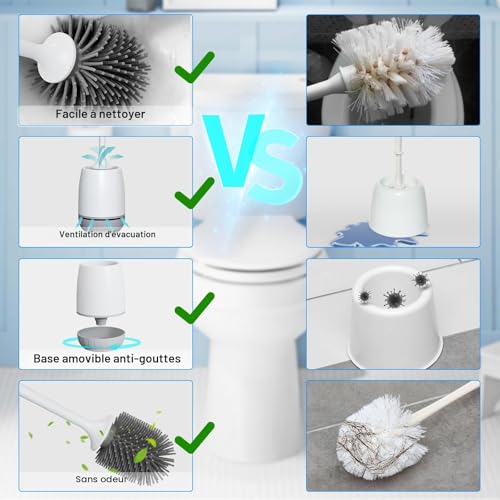 Brosse Toilettes WC, EWEIMA Brosse WC Silicone, Balayette Toilettes WC avec Support à Séchage Rapide et Base Anti-Goutte, Balai Toilette WC Montage Mural/au Sol pour Salle de Bain – vue 4