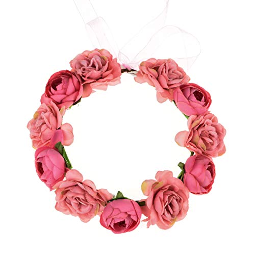 Floral Fall Romantic Flower Crown Hair Wreath Bridal Headpiece Blush Purple Flower Headband FL-06 (A-Blush)
