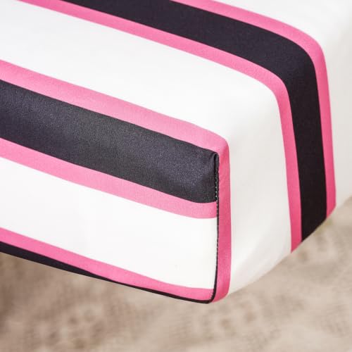 Image of CLOTHKNOW 4Pieces Pink White Apple Toddler Bedding Sets for Boys Girls | Pink Apple and Reversible Black Pink Striped Pattern, Soft Crib Bed Set