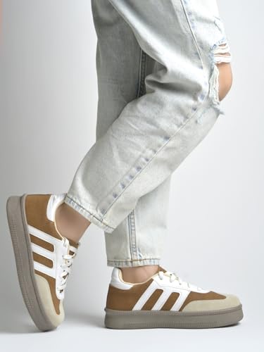 Image of Shoetopia Women's Casual Sneakers || Lace-Up Low-Top Shoes with Cushioned Sole || Trendy Daily Footwear Walking Shoes