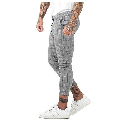 GINGTTO Pantalones Ajustados De Algodón para Hombres Pantalones A Cuadros Elásticos Chino Pantalon Slim Fit 30W/30L