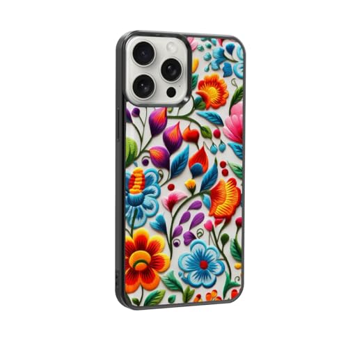 qizjio Embroidery Pattern Flower Phone Case Shockproof Protective Mexican Folk Art Phone Cases for iPhone 16 Pro Max