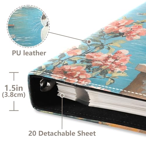 Álbum de Fotos ALAZA Cat Flowers Italy con cubierta de cuero PU multicolor, encuadernado de 3 anillos, formato adhesivo para fotos de bodas, familia y viajes miniatura 3