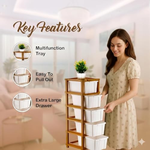 Image of AVZEEGO 5XL Plastic Modular Drawer System for Home, Office, Hospital, Parlor, School, Doctors, Home and Kids, Product Dimension When assembeled (28cmx35cmx87 cm) (White, 5 LayeR)