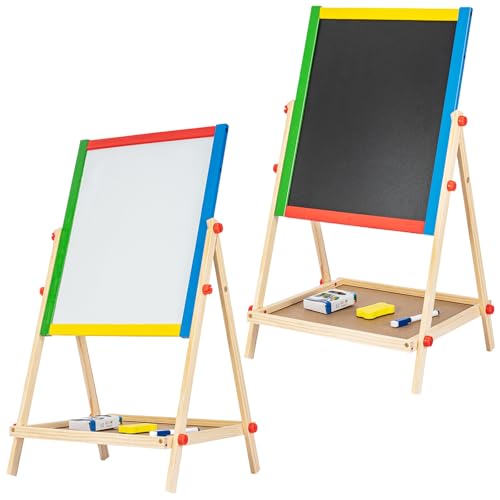 Sunny NEST 2 in 1 Quality Wooden Art Easel Wooden Art Easel 36x30x60cm Double Sided Tabletop Easels 2 in 1 Whiteboard & Blackboard with Magnetic Surface Adjustable Height Desktop Easels