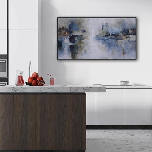 Image of AJAZIKO Abstract Canvas Wall Art, Blue Wall Art for Living Room Modern Artwork for Walls, Pictures for Above Bed, Large Decor for Bedroom and Office Contemporary Wall Decor 20x40IN