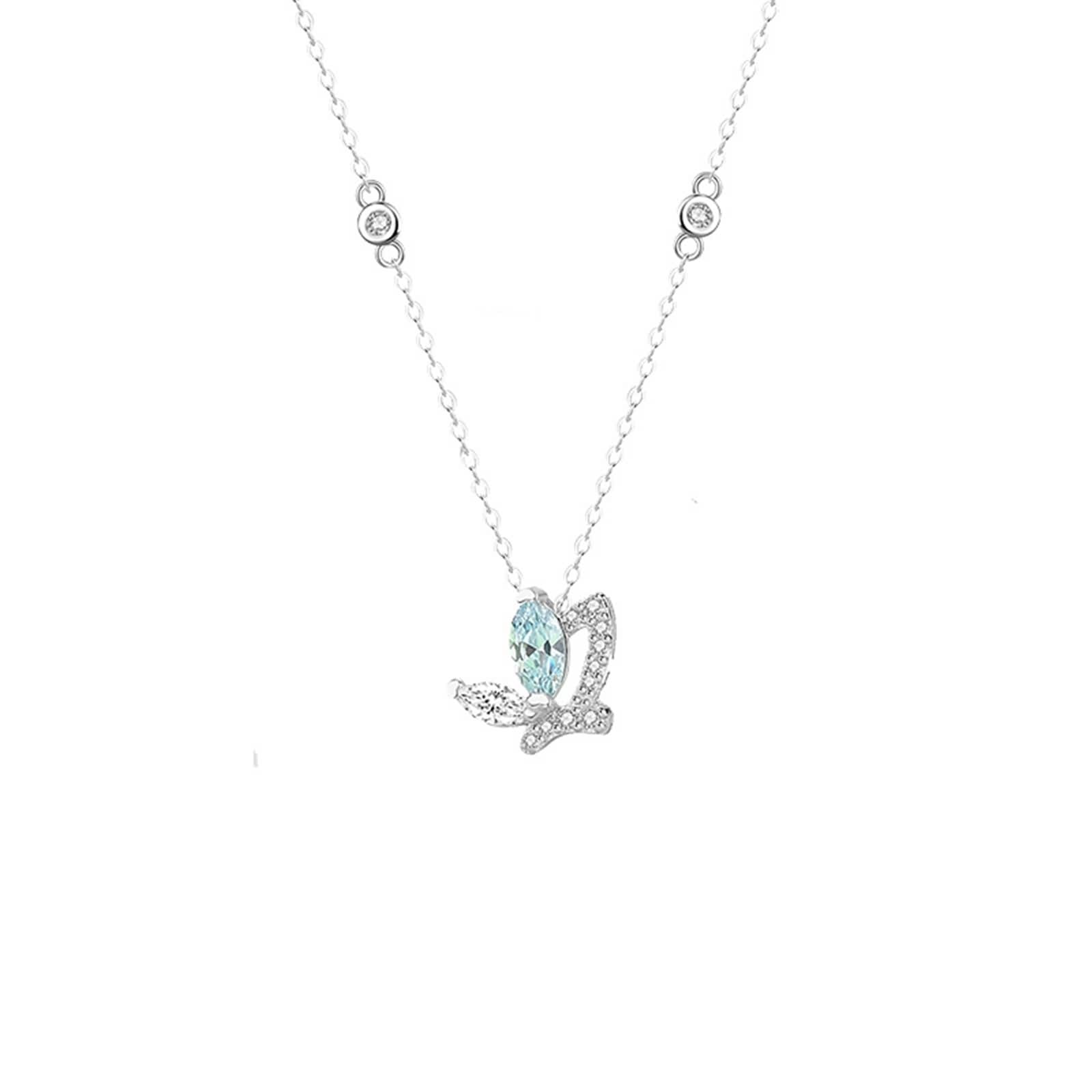 Collana Lunga Farfalla, Collane Donna Blu Topazio Ciondolo Catenina Gioielli Oro Bianco 9K/14K/18K con Moissanite Oro Bianco 40+5cm